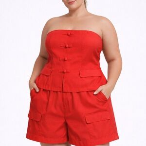 Red Marine Prime 3X Red Strapless Top & Shorts 2pc Set NWT